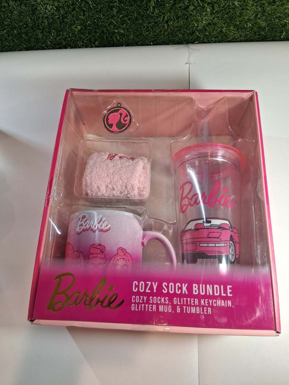 Mattel Barbie Cozy Sock Bundle Gift Set Mug Tumbler Keychain New